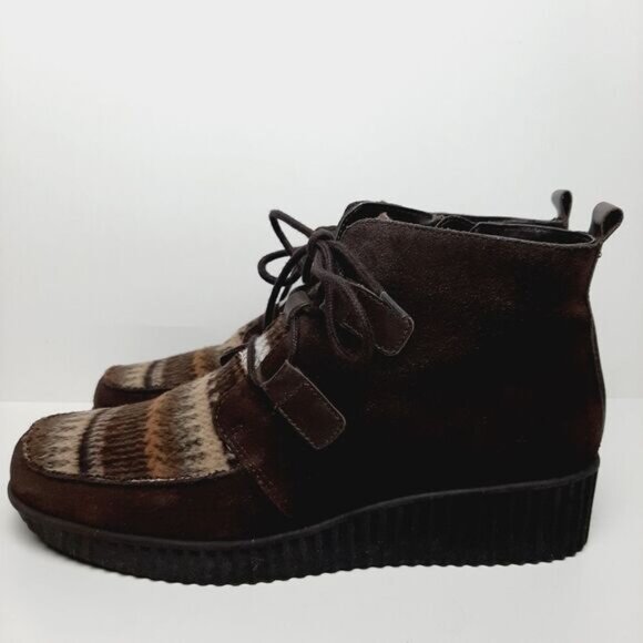 AEROSOLES / Umpire Boho Platform Ankle Boot Fair Isle Brown Suede Bootie Sz 9 - Picture 7 of 13